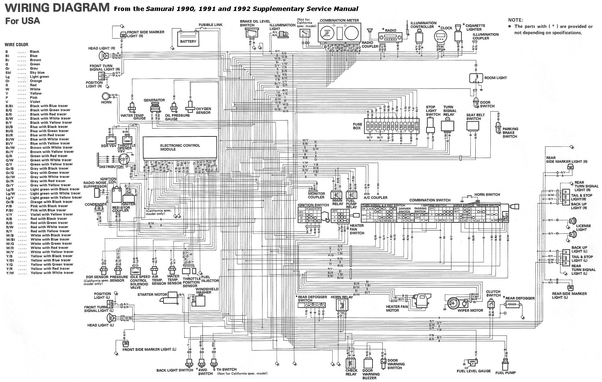 Wiring Diagram For USA, 1990–92